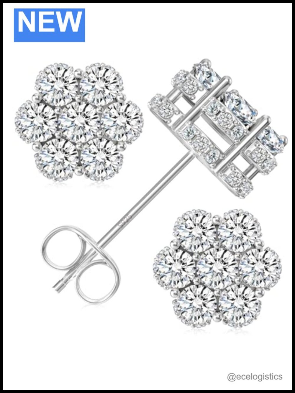 Moissanite Flower Stud Earrings 925 Sterling Silver Hypoallergenic